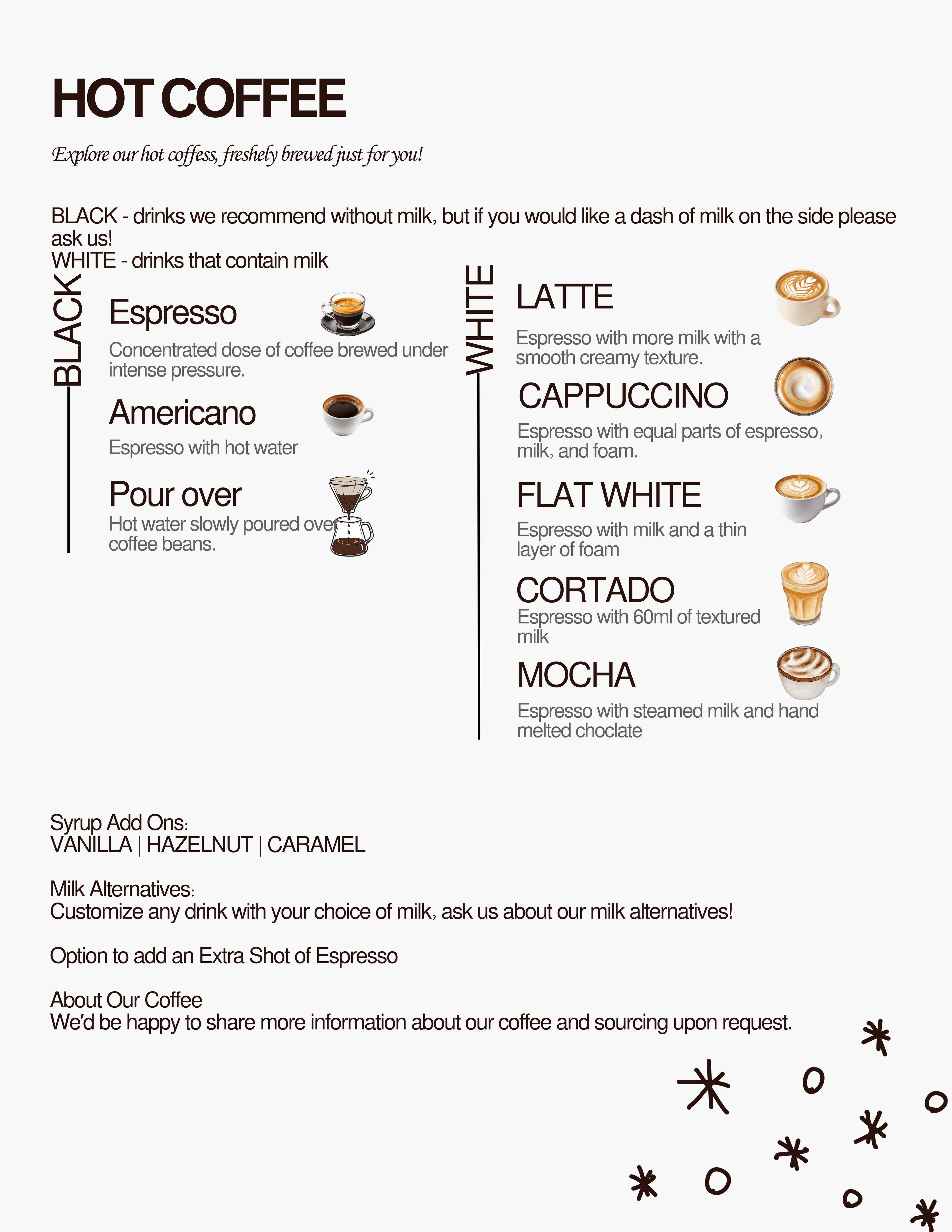 Mokahaus menu — Hot Coffee